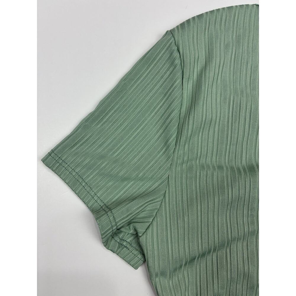 Love J Ribbed Cutout Crop Top Y2K Fitted Corset Club Tee Size M Green - Picture 8 of 8